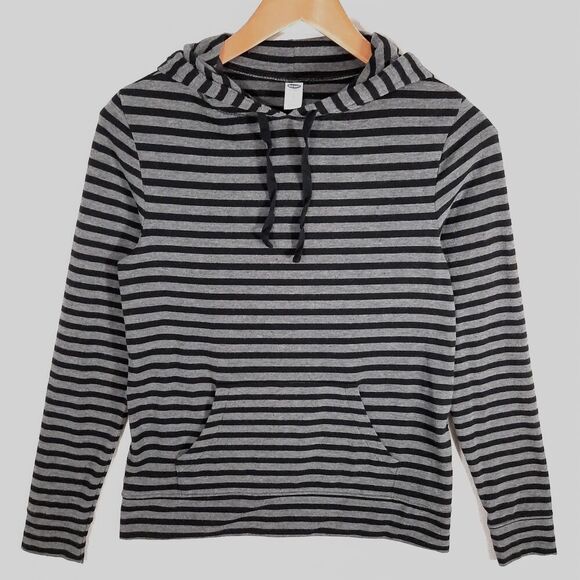 Old Navy Henley Hoodie Size Small Charcoal Stripe Y2K Style Kangaroo Pocket Goth - Picture 9 of 15